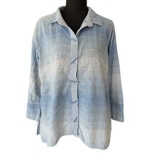 Ali Miles Blue White Striped Toggle Button Tunic Shirt Size XL Petite Lagenlook